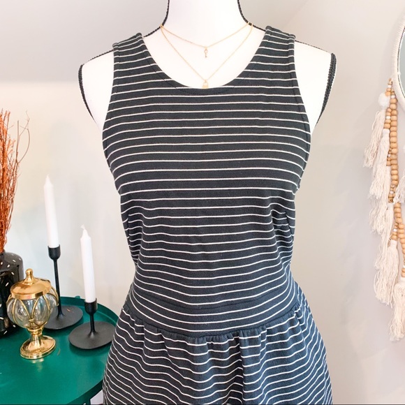 Madewell Black White Horizontal Striped Racerback Dress Large - Picture 3 of 7